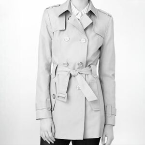 Calvin Klein Gray Double Breasted Belted Trench Coat Jacket M